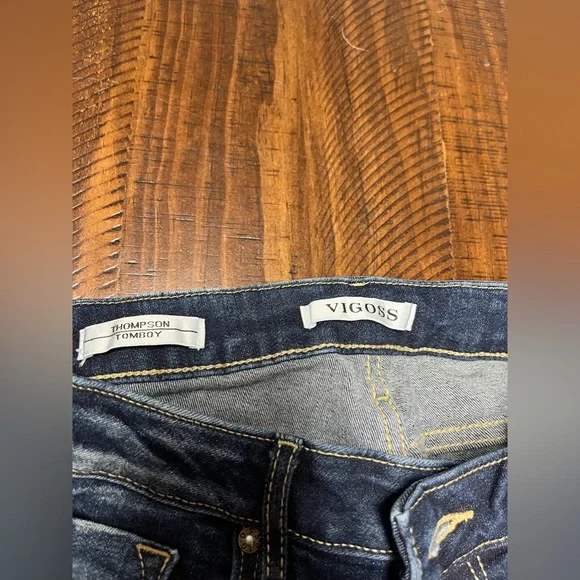 Vigoss Thompson Tomboy Fit Ankle Denim Jeans Low Waist Rise Distressed Dark Wash - Picture 3 of 13